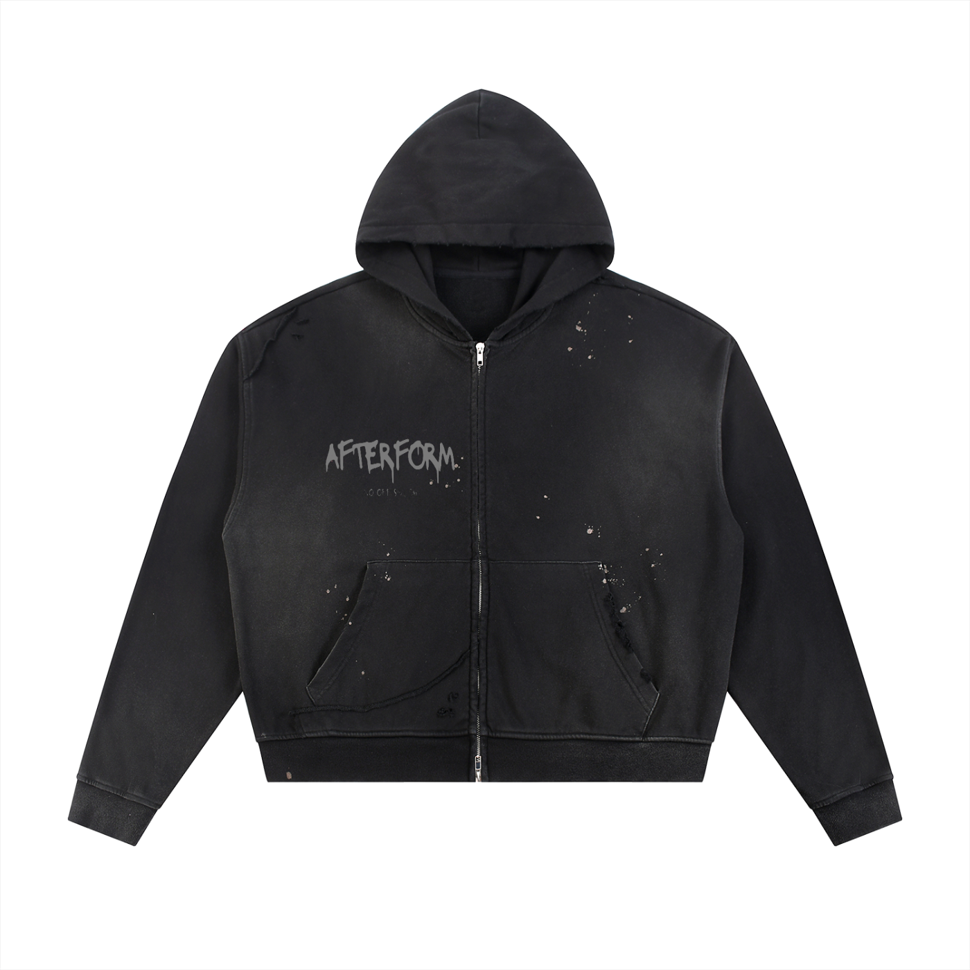 Sun Fade Frayed Raw Edge Fleece Zip Hoodie